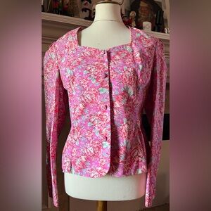 Laura Ashley Pink Floral Cotton Jacket Blazer – Made in Britain – Size 12